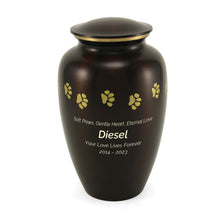 Brown Brass Extra Large Pet Urn with Gold Paw Prints - Personalized