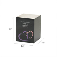 Black Marble Pink Heart Inlay Large Pet Cremation Urn - Dimensions