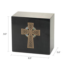 Gold Celtic Cross Black Marble Adult Cremation Urn - Dimensions