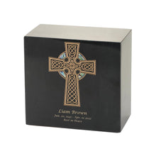 Gold Celtic Cross Black Marble Adult Cremation Urn - Personalized