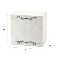 Dark Blue Scroll White Marble Adult Cremation Urn - Dimensions