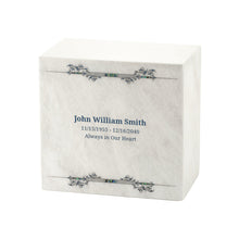 Dark Blue Scroll White Marble Adult Cremation Urn - Personalized