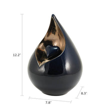 Cobalt Teardrop Heart Ceramic Adult Cremation Urn - Dimensions