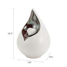 White Teardrop Heart Ceramic Adult Cremation Urn - Dimensions