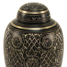 Classic Hand-Engraved Ornate Brass Black Adult Cremation Urn - Artistic