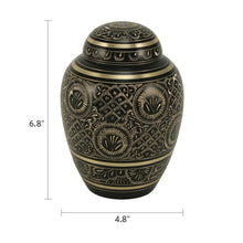 Classic Hand-Engraved Ornate Brass Black Large Cremation Urn - Dimensions