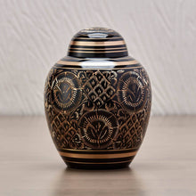 Wide-Body Vase Engraved Brass Ornate Medium Cremation Urn - Lifestyle