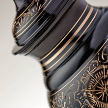Black Brass Medium Urn with Hand-Etched Engraved Design - Artistic