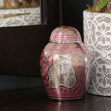Teddy Bear Emblem Pink Etched Small Cremation Urn - Lifestyle