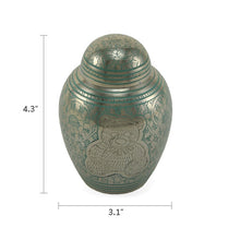 Teddy Bear Emblem Blue Etched Small Cremation Urn - Dimensions