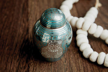 Teddy Bear Emblem Blue Etched Small Cremation Urn - Lifestyle