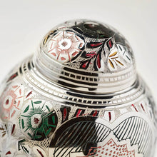 Silver Brass Small Urn with Pink Lotus Floral Etching - Artistic