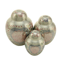 Silver Brass Small Urn with Pink Lotus Floral Etching - Series