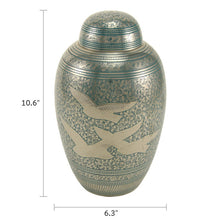Nickel Brass Extra Large Pet Urn with Going Home Engraved Birds - Dimensions 