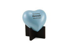 Pearl Blue Glossy Heart Small Cremation Urn - Personalized