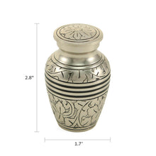 Nickel-Plated Brass Hand-Etched Oak Leaf Design Keepsake Urn - Dimensions