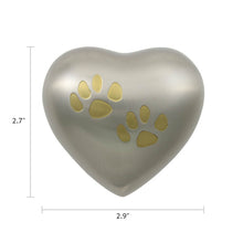 Pewter Heart Two Paw Prints Pet Keepsake Urn - Dimensions