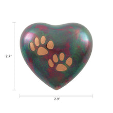 Raku Heart Two Paw Prints Pet Keepsake Urn - Dimensions