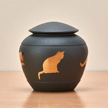 Textured Gray Brass Cat Silhouette Medium Pet Cremation Urn - Lifestyle