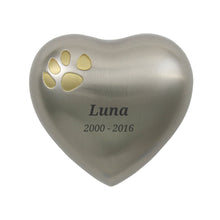 Pewter Brass Heart Keepsake Pet Urn with Classic Paw Print - Personalized