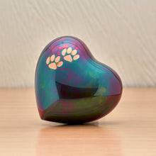 Raku Brass Heart Pet Urn with Double Paw Print - Lifestyle