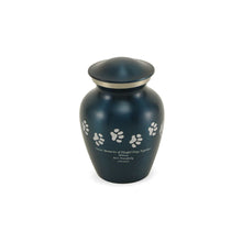 Blue Brass Pewter Paw Print Accents Medium Pet Cremation Urn - Personalized