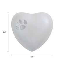 Pearl White Heart Paw Print Pet Keepsake Urn - Dimensions