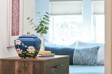 Water Lily Dragonflies Blue Resin Adult Cremation Urn - Lifestyle