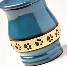 Blue Paw Print Band Medium Pet Cremation Urn - Artistic