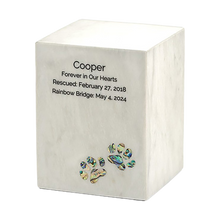 White Marble Paws Print Inlay Extra Large Pet Cremation Urn