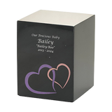 Black Marble Pink Heart Inlay Large Pet Cremation Urn