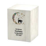 White Marble Cat & Moon Pink Inlay Large Pet Cremation Urn