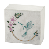 Hummingbird Teal White Marble Adult Cremation Urn