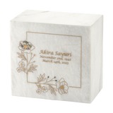 Gold Wildflower White Marble Adult Cremation Urn