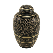 Classic Hand-Engraved Ornate Brass Black Adult Cremation Urn