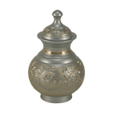 Silver Brass Small Urn with Hand-Etched Engraved Design