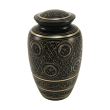 Classic Hand-Engraved Ornate Brass Black Adult Cremation Urn