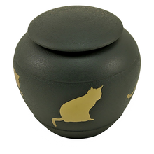 Textured Gray Brass Cat Silhouette Medium Pet Cremation Urn