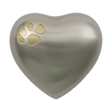 Pewter Brass Heart Keepsake Pet Urn with Classic Paw Print