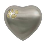 Pewter Brass Heart Keepsake Pet Urn with Classic Paw Print