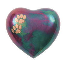 Raku Brass Heart Pet Urn with Double Paw Print