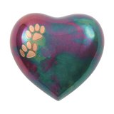 Raku Brass Heart Pet Urn with Double Paw Print