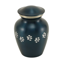 Blue Brass Pewter Paw Print Accents Medium Pet Cremation Urn