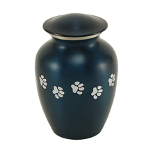 Blue Brass Pewter Paw Print Accents Small Pet Cremation Urn
