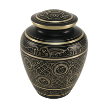 Elite Hand-Engraved Ornate Brass Black Adult Cremation Urn