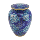 Blue Cloisonné Peony & Chrysanthemum Adult Cremation Urn