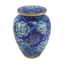 Blue Cloisonné Peony & Chrysanthemum Adult Cremation Urn