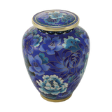 Blue Cloisonné Medium Pet Cremation Urn with Floral Design